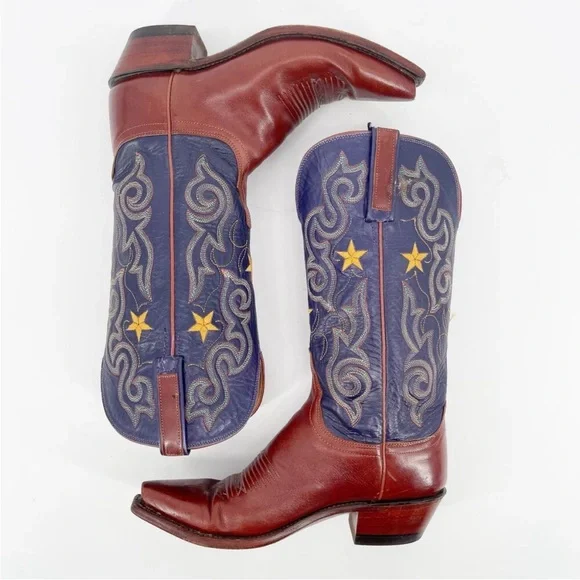 Lucchese purple/blue brown star embroidered snip toe women’s boots - Picture 3 of 13